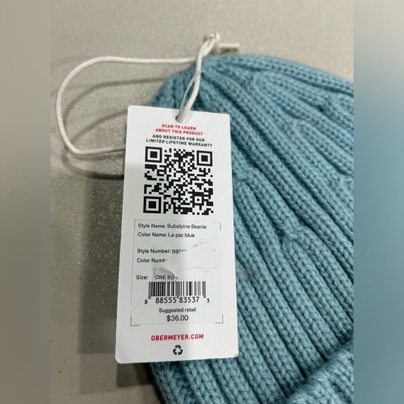 Obermeyer Women's Subalpine Beanie Hat Light Blue NWT Cuff Knit Acrylic - Picture 4 of 6